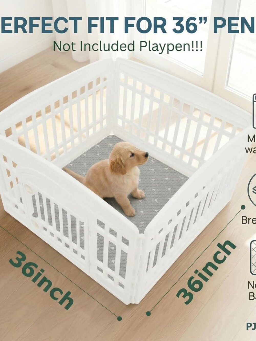Dog Training Pads 2pk Non-Slip Pet Playpen Mat 36"x36" 3-Layer Reusable Washable